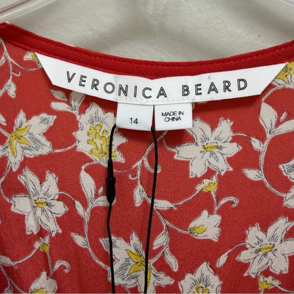 NWT Veronica Beard Josephine Silk Ruche Stretch Mini Dress Floral Red Size 14 - Picture 7 of 10